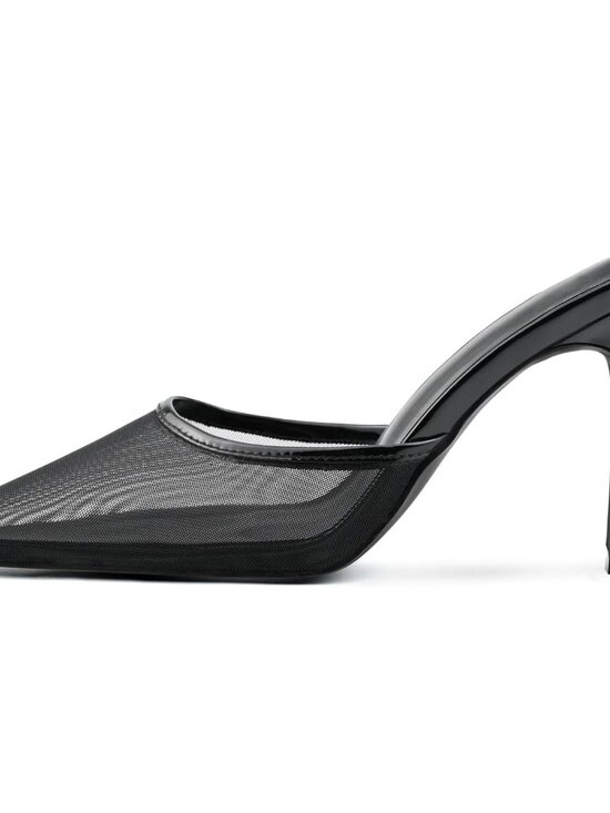 Women\'s Mesh Black Pointed Toe Heels Studded Slip On Bow Suede Sandals